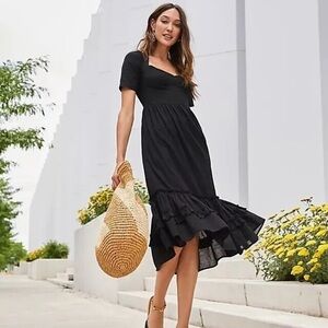 Free People France’s Tie Back MIDI Black Dress Size Medium